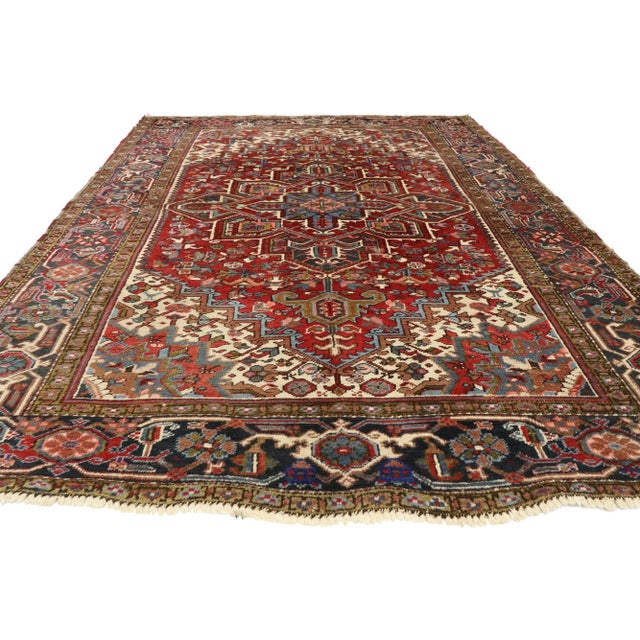 Mid-Century Modern Antique Persian Heriz Rug - 06'03 X 09'00 For Sale - Image 3 of 9