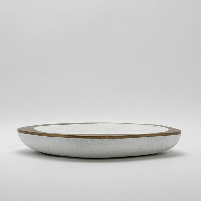 Modern Bowl in White Shagreen With Bronze Patina Brass Details by R&y Augousti For Sale - Image 3 of 9