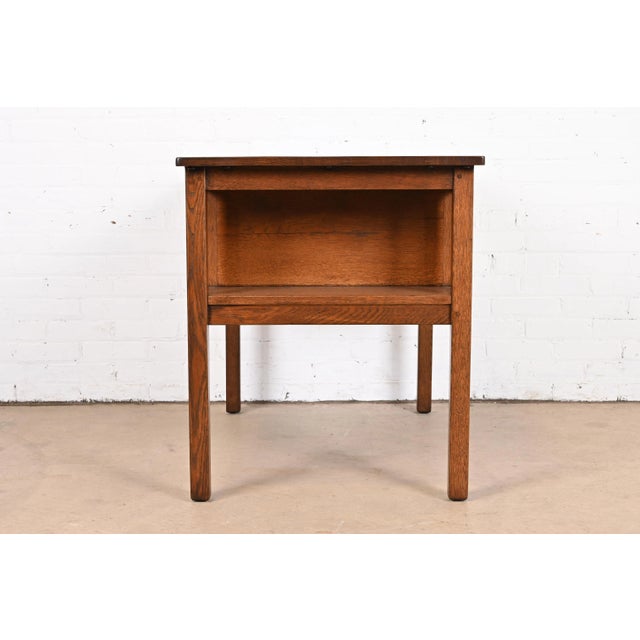 Antique Stickley Mission Oak Arts & Crafts Desk With Built-In Bookcases, Newly Restored For Sale - Image 10 of 13
