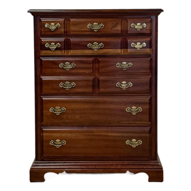 Vintage Tallboy Dresser American Drew Five Drawer Highboy Bedroom Chest For Sale