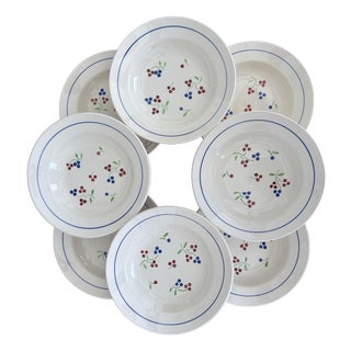 Vintage Red and Blue Odile Soup Plates from KG Lunéville, 1950s, Set of 8 For Sale