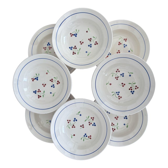 Vintage Red and Blue Odile Soup Plates from KG Lunéville, 1950s, Set of 8 For Sale