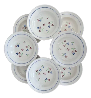Vintage Red and Blue Odile Soup Plates from KG Lunéville, 1950s, Set of 8