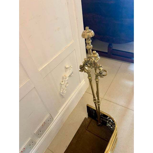 Hollywood Regency Antique Regency Brass Fender with Original Fire Irons, 1830 For Sale - Image 3 of 13