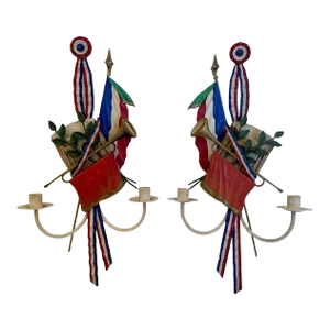 Vintage Mottahedeh French Style Painted Tole & Iron Candle Sconces -A Pair