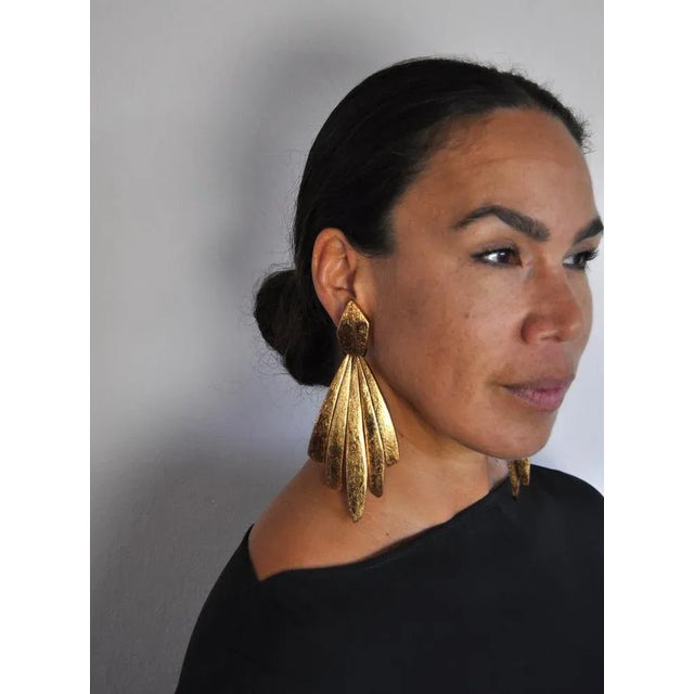 Wood Modernist Sculptural Goldfoil Earclips from Monies, Denmark, 2000s, Set of 2 For Sale - Image 7 of 8