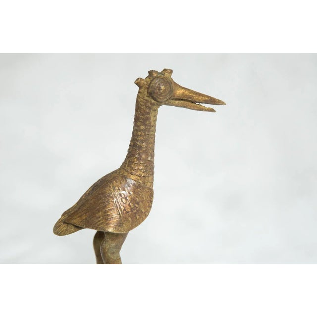 Large Fishing Bird Triple Horn and no Fish Vintage African Bronze Sculpture For Sale - Image 4 of 9