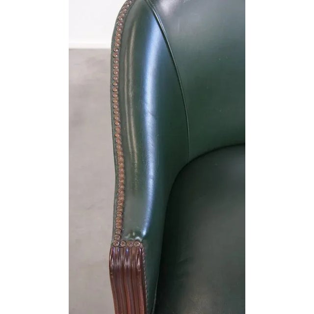 English Green Cowhide and Wooden Chair For Sale - Image 7 of 16