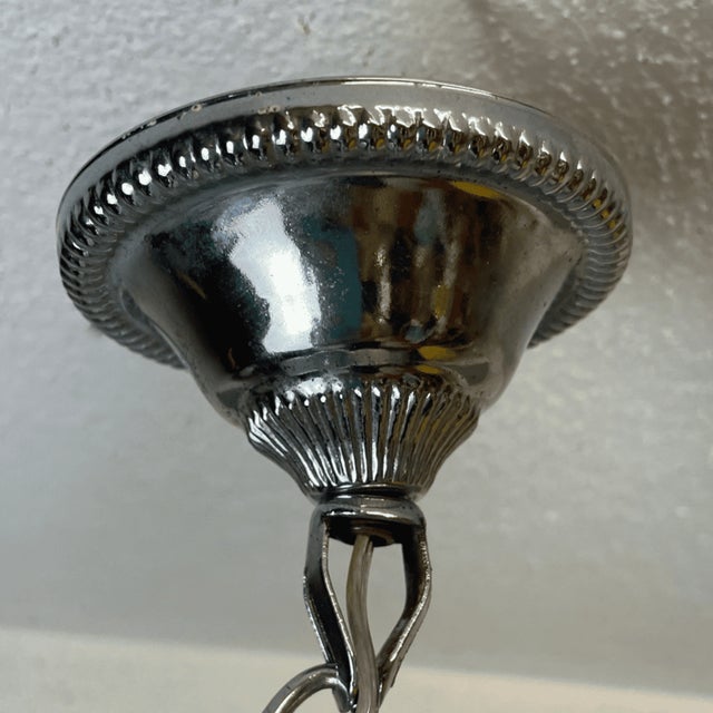 Silver Space Age Chandelier in Chromed Metal with 4 White Opaline Glass Globes, 1970s For Sale - Image 8 of 12