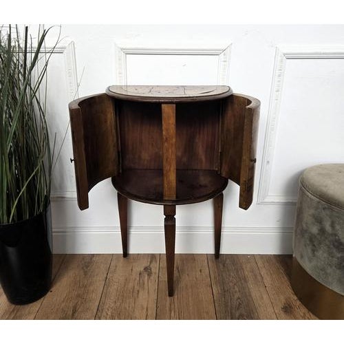 Art Deco Italian Demilune Night Stand in Marquetry Inlay Burl Wood, 1940s For Sale - Image 9 of 10