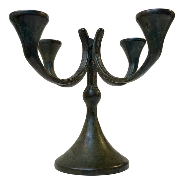 Brutalist Candelabra in Patinated Bronze, 1970s For Sale