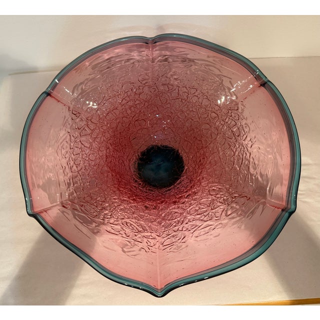 Late 20th Century Young & Constantin Pink and Blue Crackle Glass Art Bowl For Sale - Image 5 of 5