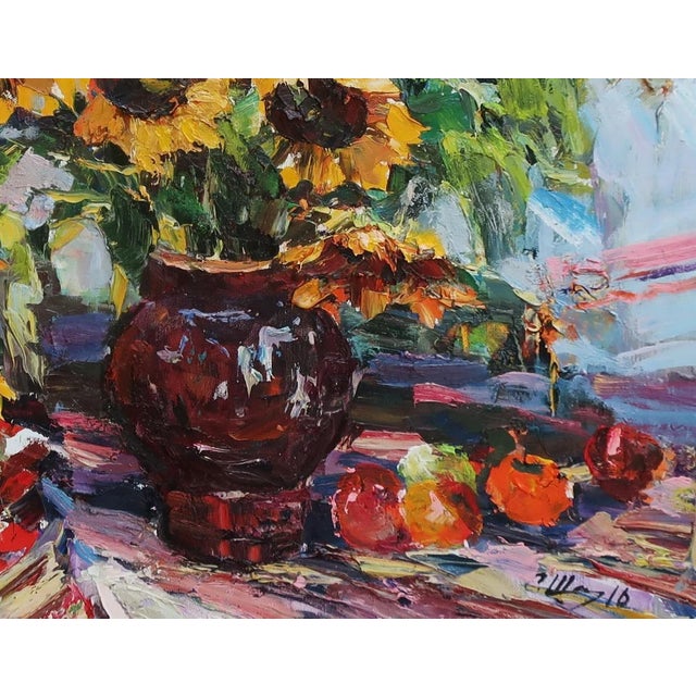 2010s Sunflower Still Life Painting, Original Soviet Ukrainian Art 70-90 For Sale - Image 5 of 6