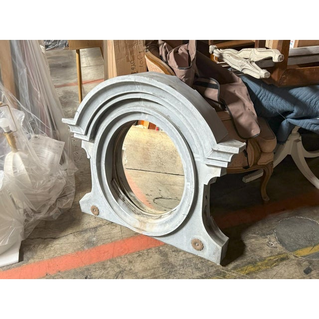 Beautiful French zinc Oeil-de-Boeuf (“bullseye”) wall mirror, originally salvaged from a 19th-century dormer window in San...
