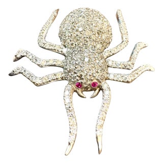 Vintage 18 Karat White Gold & 7.7 Ct of Diamond Spider Brooch /Pin , 18.8 Gm For Sale