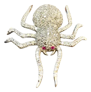 Vintage 18 Karat White Gold & 7.7 Ct of Diamond Spider Brooch /Pin , 18.8 Gm