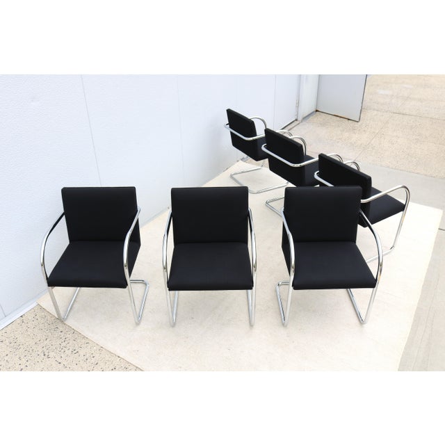 Ludwig Mies Van Der Rohe Brno Tubular Chairs in Black Fabric by Gordon - Set of 6 For Sale - Image 13 of 18