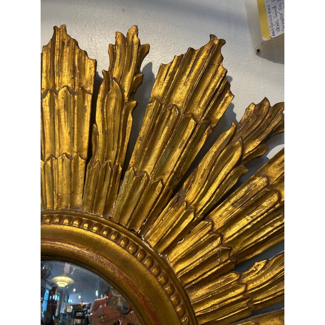 Italian Carved Giltwood Sunburst Convex Mirror For Sale - Image 4 of 16
