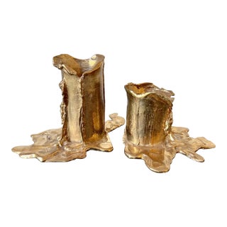 Pair of Osanna Visconti Hand-Cast Gold Bronze Candle Holders From the Invisible Collection For Sale