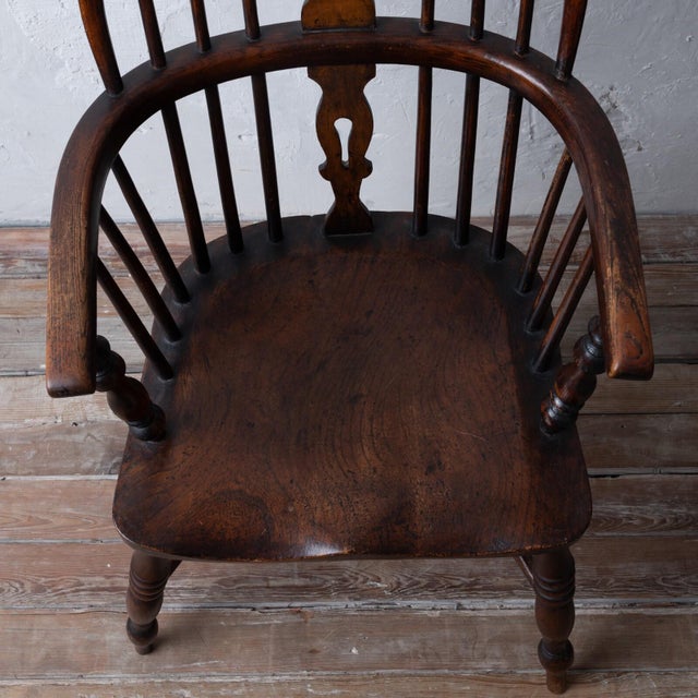 Wood English Windsor Chair With Crinoline Stretcher, 19th Century For Sale - Image 7 of 9