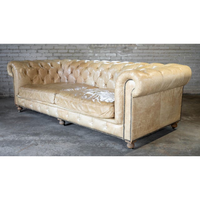Restoration Hardware Tan Leather Kensington Luxe Sofa For Sale - Image 11 of 18