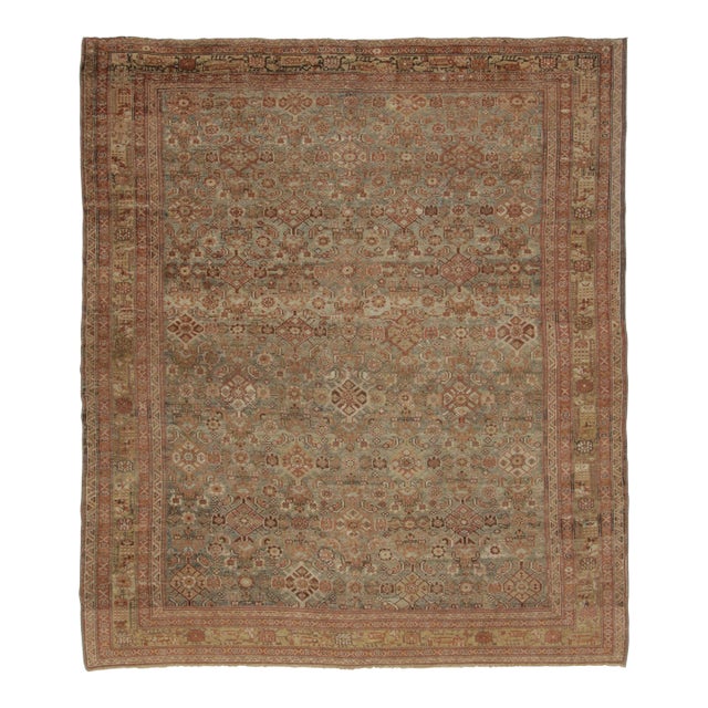 Antique Kurdish Rug in Beige–Brown, Geometric Field and Borders - Rug & Kilim For Sale