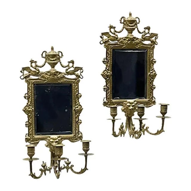 Girandole Mirrors with 3-Armed Candleholders, 1900s, Set of 2 For Sale - Image 10 of 10