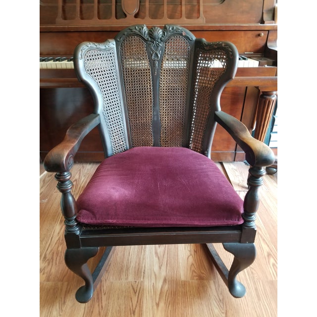 Mid 20th Century Rocking Chair With Maroon Color Cushion | Chairish