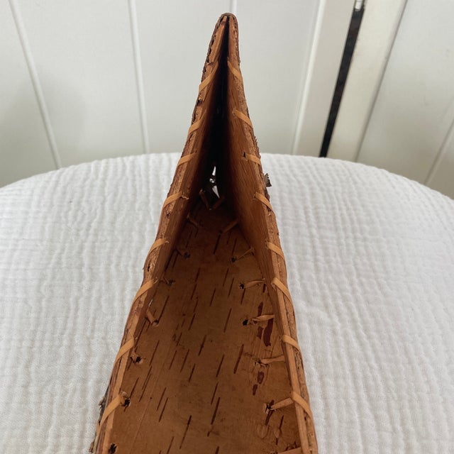 Cabin Vintage Rustic Handmade Birch Bark Canoe Model - Folk Art Basket For Sale - Image 3 of 10