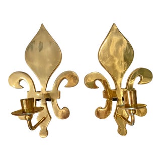 Vintage Heavy Brass Fleur De Lis Candle Sconce - a Pair For Sale