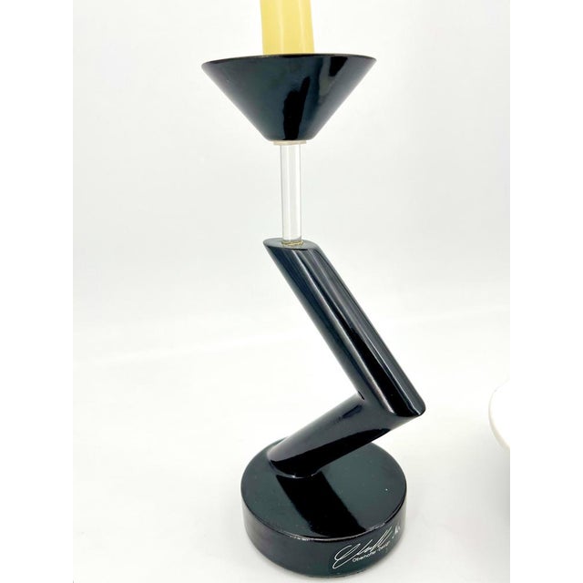 1980s Space Age Black Ceramic No. 1497 Candleholder by Oberhoffer for Zig Zag, 1980s For Sale - Image 5 of 9