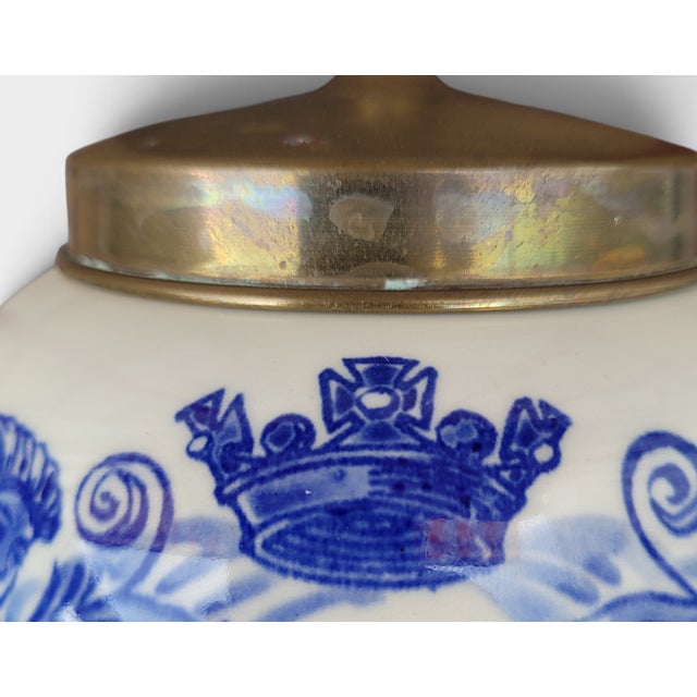 Mid-Century Dutch Hand-Painted Delft Blue Tobacco Jar with Brass Lid, Holland, 1960s For Sale - Image 10 of 17