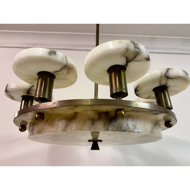 Art Deco Alabaster and Brass 8-Arm Chandelier, 1930s For Sale - Image 10 of 17