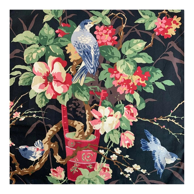 Designer Richloom Black Blue Red Green Pink Bluebird Botanical Floral Fabric Sample For Sale