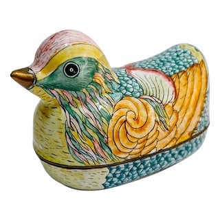 Vintage Chinese Mandarin Duck Cloisonné Enamel Covered Trinket Box For Sale