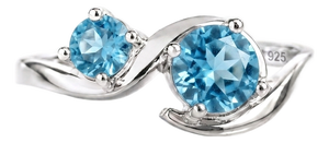 Swiss Blue Topaz Two Stone Ring | 925 Sterling Silver Bypass Ring | December Birthstone Toi Et Moi Ring Us 7