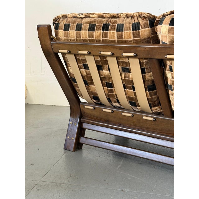 Vintage Italian Checkered Sofa With Leather Straps For Sale - Image 4 of 7