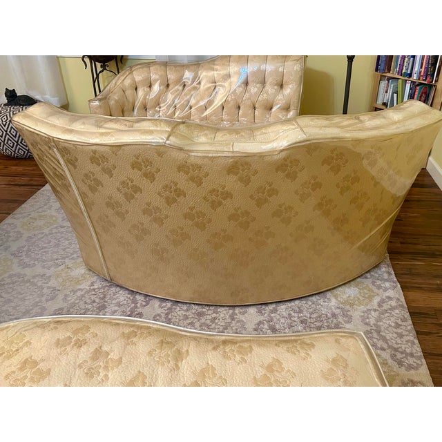 VTG 1960’s, (3) Piece, Curvy, Custom-Designed Sectional, by Soref’s, With a Tufted Creamy-Golden Upholstery, Sculpted Back, Original Vinyl Protectors For Sale - Image 9 of 12