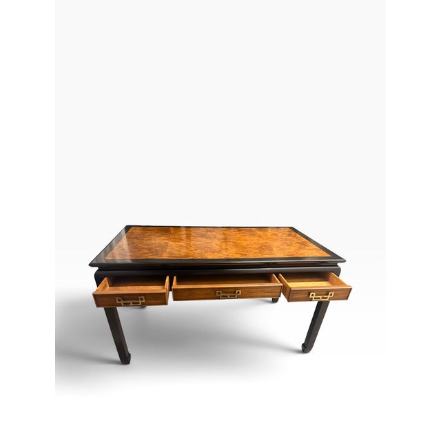 Wood 1970s Raymond Sobota for Century Furniture Chin Hua Burl Wood Desk & Chair For Sale - Image 7 of 15