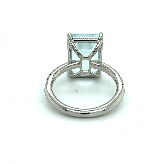 Natural Aquamarine Diamond Ring 14k W Gold 5.78 TCW Certified For Sale - Image 4 of 8