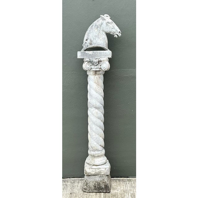 Figurative Vintage Stone Horse Sculpture on Column For Sale - Image 3 of 12