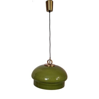 Vintage Ceiling Lamp with Green Cased Glass Shade, 1970s For Sale