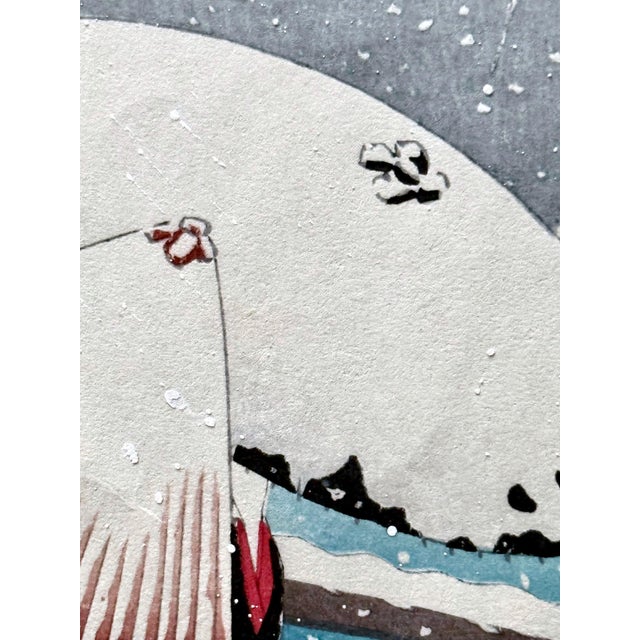 Paper Japanese Woodblock Print Snow on Willow Bridge by Ohara Shoson For Sale - Image 7 of 18