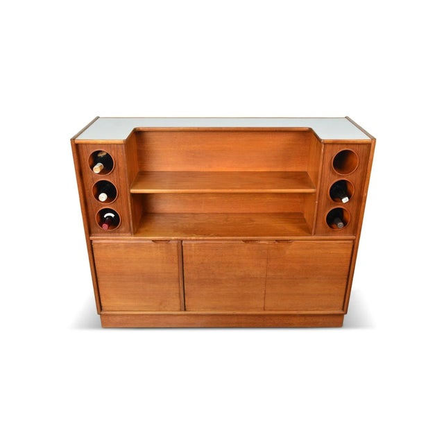 Mid-Century Modern Mid 20th Century Freestanding Teak Cocktail Bar With White Laminate Top For Sale - Image 3 of 10