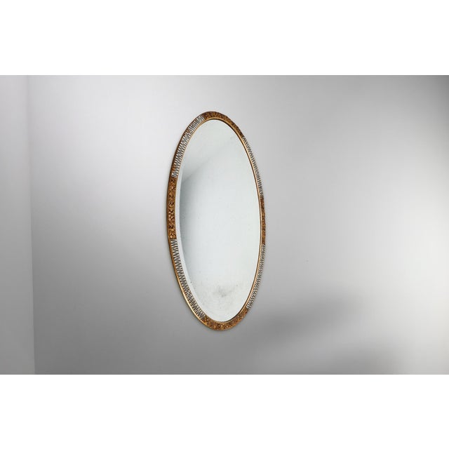 Large Art Deco French Gilded and Silvered Oval Mirror, 1910s For Sale - Image 6 of 11
