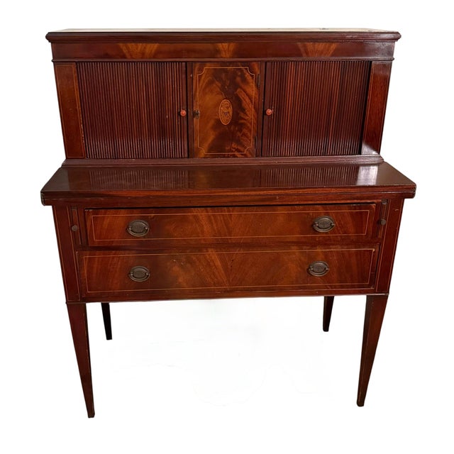 Antique American Federal Secretary Desk W Tambour Doors For Sale - Image 4 of 5