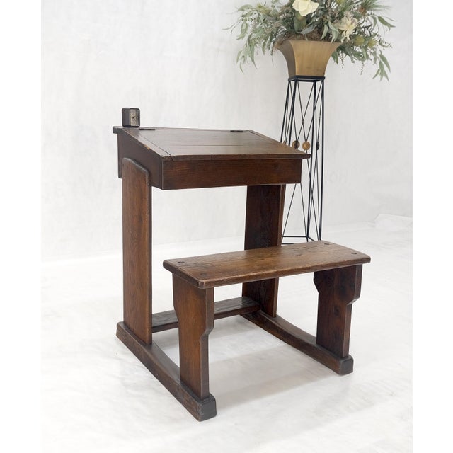 Primitive Antique Varnished Chestnut Lift Top Child Desk Secretary w/Bench NICE! For Sale - Image 6 of 17