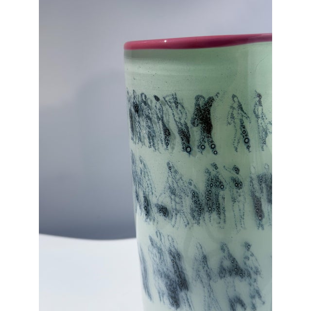Unique Art Glass Vase With Graal Technique Drawings and Pink Rim For Sale - Image 14 of 14