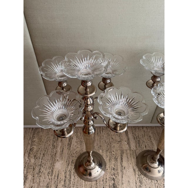 1970s Vintage 1970s Silver Plate Candelabra With Removable Crystal Cups — 40” High For Sale - Image 5 of 13