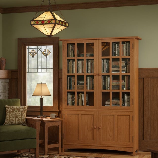 2020s Mission Oak 4 Door Display China Cabinet - Michael's Cherry Stain For Sale - Image 5 of 10